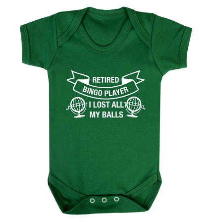 Retired bingo player I lost all my balls Baby Vest green 18-24 months