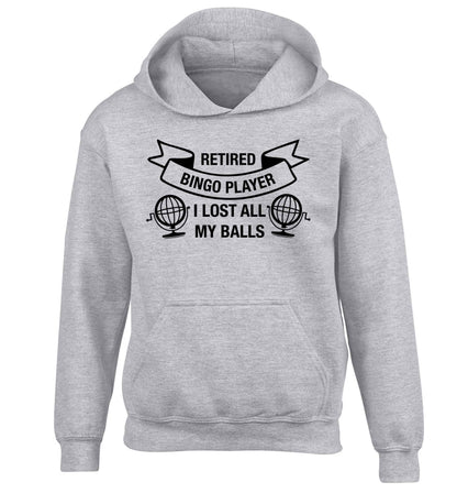 Retired bingo player I lost all my balls children's grey hoodie 12-13 Years