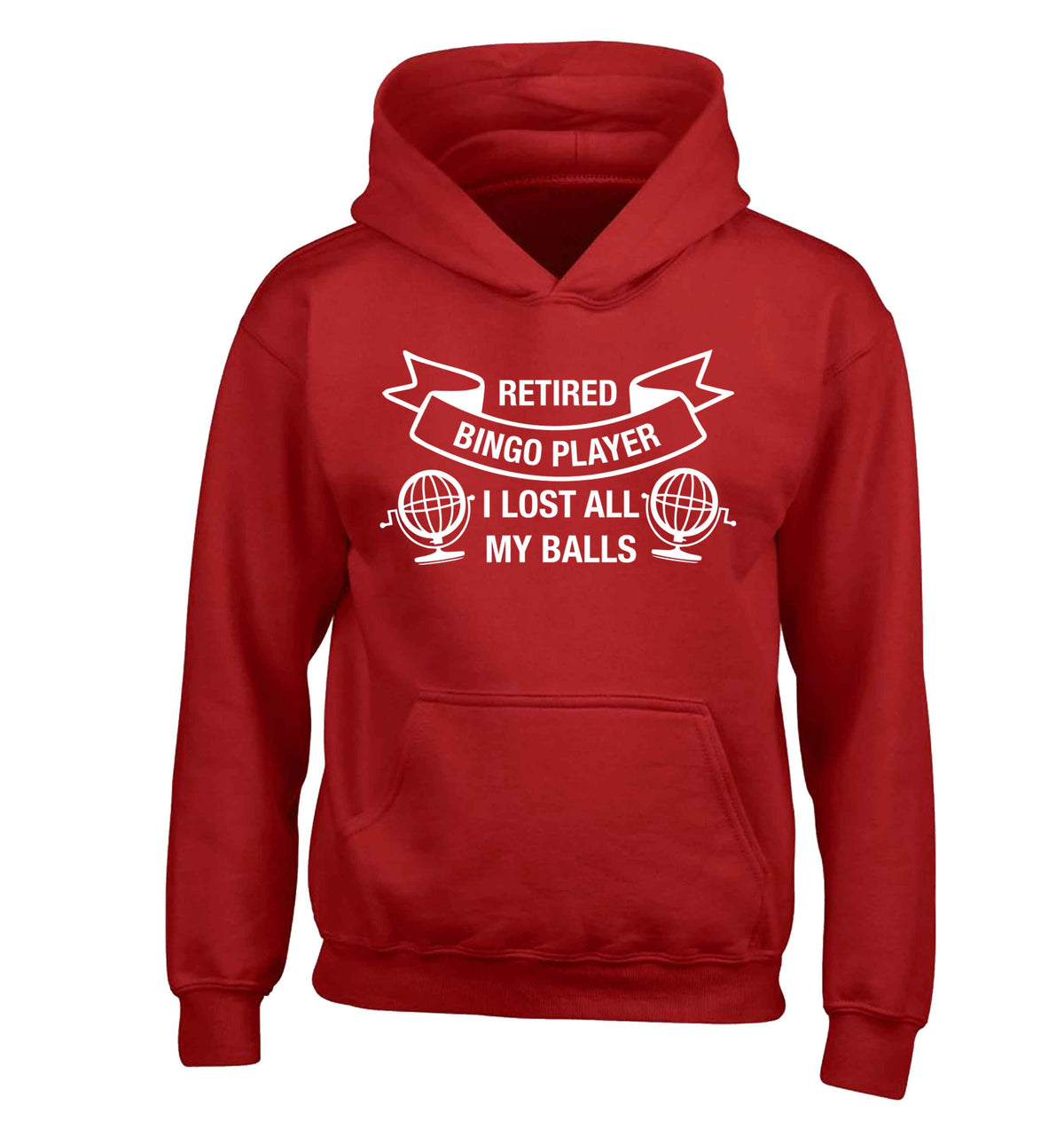 Retired bingo player I lost all my balls children's red hoodie 12-13 Years