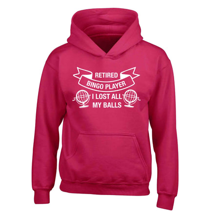 Retired bingo player I lost all my balls children's pink hoodie 12-13 Years