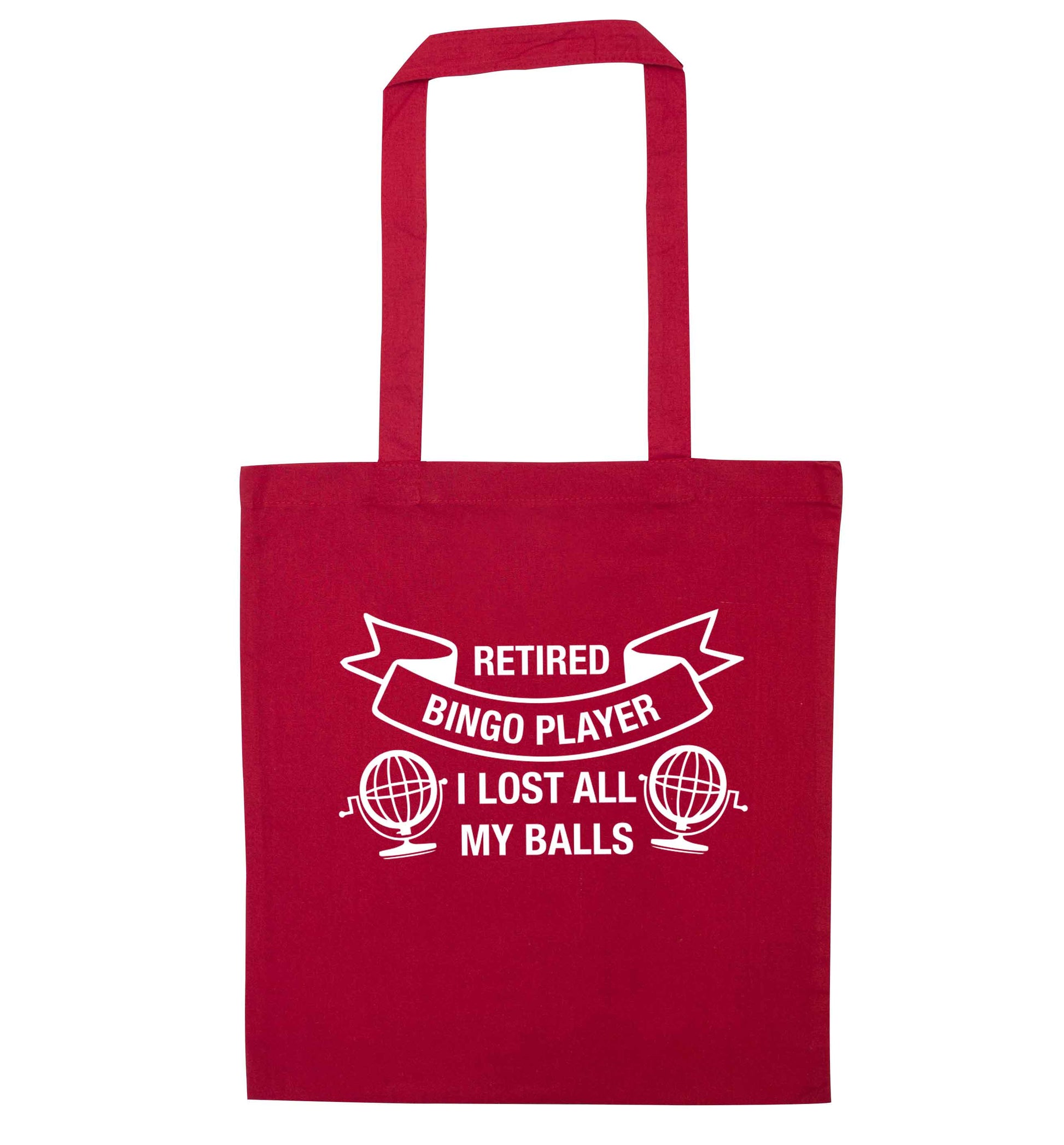 Retired bingo player I lost all my balls red tote bag