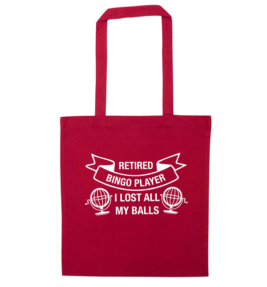 Retired bingo player I lost all my balls red tote bag