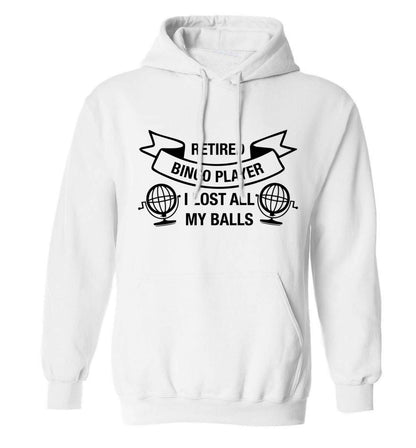 Retired bingo player I lost all my balls adults unisex white hoodie 2XL