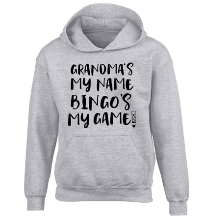 Grandma's my name bingo's my game! children's grey hoodie 12-13 Years