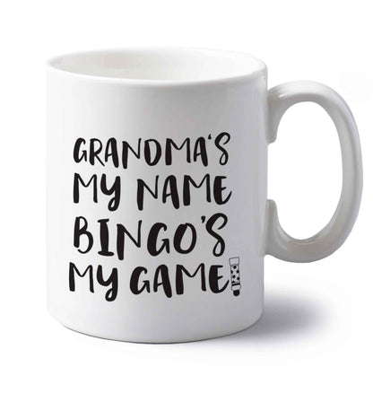 Grandma's my name bingo's my game! left handed white ceramic mug 