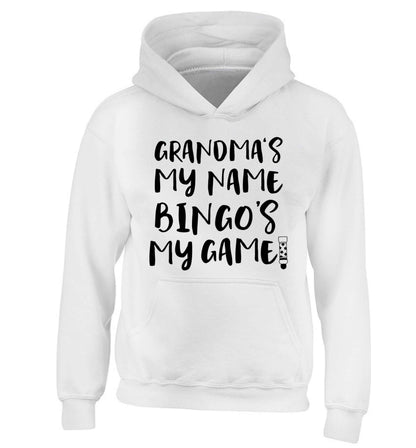 Grandma's my name bingo's my game! children's white hoodie 12-13 Years