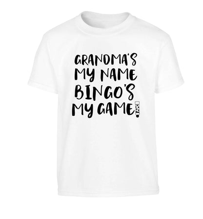 Grandma's my name bingo's my game! Children's white Tshirt 12-13 Years