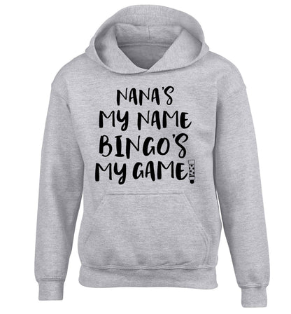 Nana's my name bingo's my game! children's grey hoodie 12-13 Years