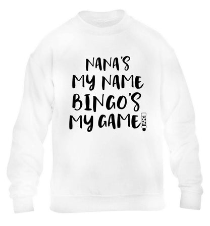 Nana's my name bingo's my game! children's white sweater 12-13 Years