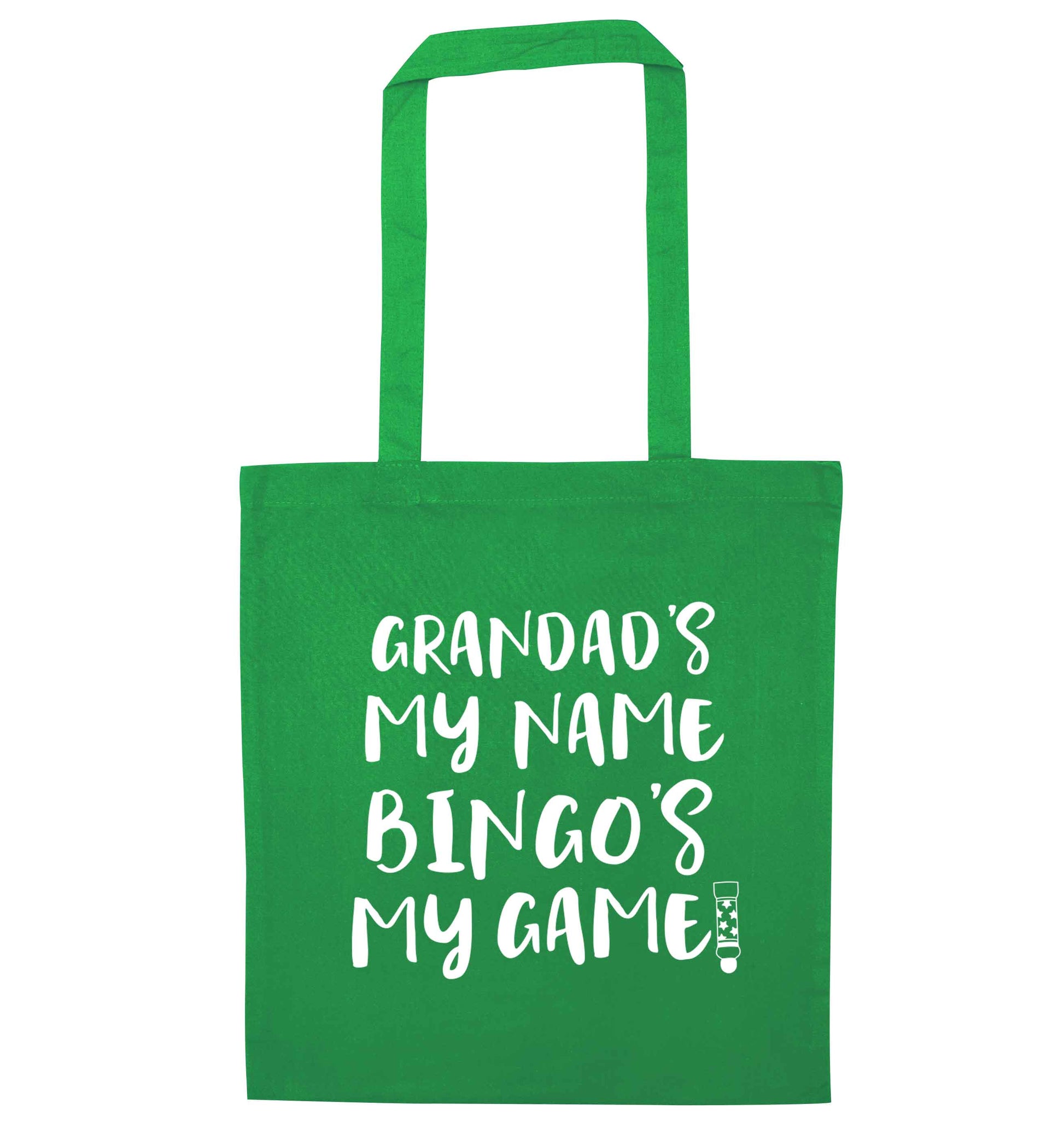 Grandad's my name bingo's my game! green tote bag