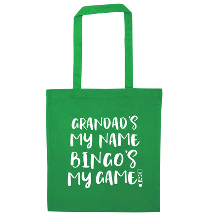 Grandad's my name bingo's my game! green tote bag