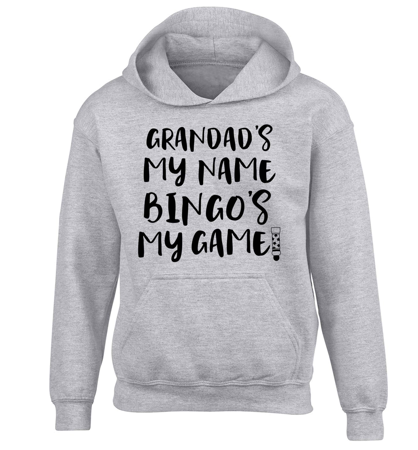 Grandad's my name bingo's my game! children's grey hoodie 12-13 Years