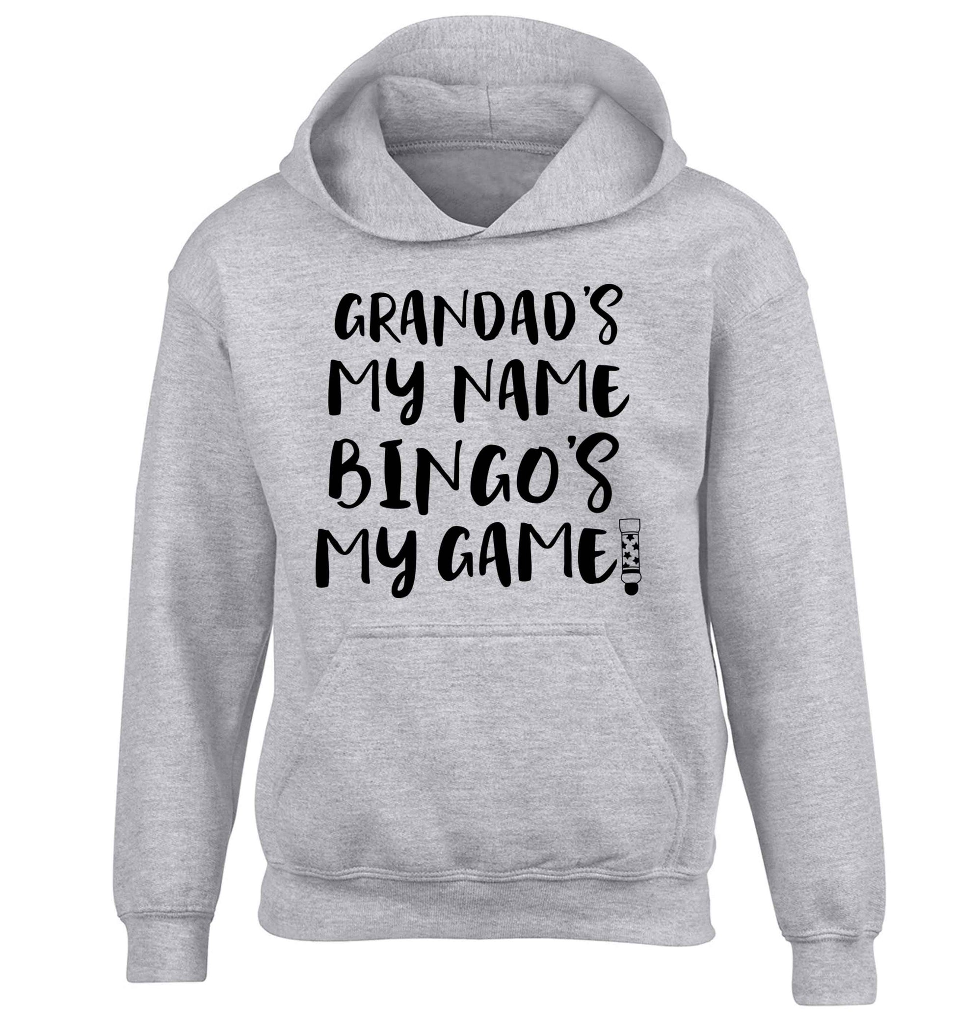 Grandad's my name bingo's my game! children's grey hoodie 12-13 Years