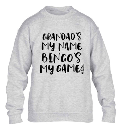 Grandad's my name bingo's my game! children's grey sweater 12-13 Years