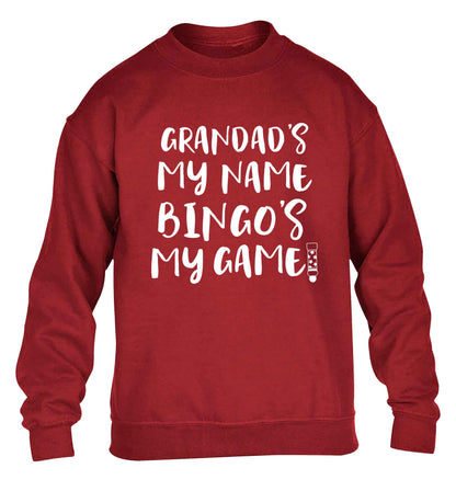 Grandad's my name bingo's my game! children's grey sweater 12-13 Years