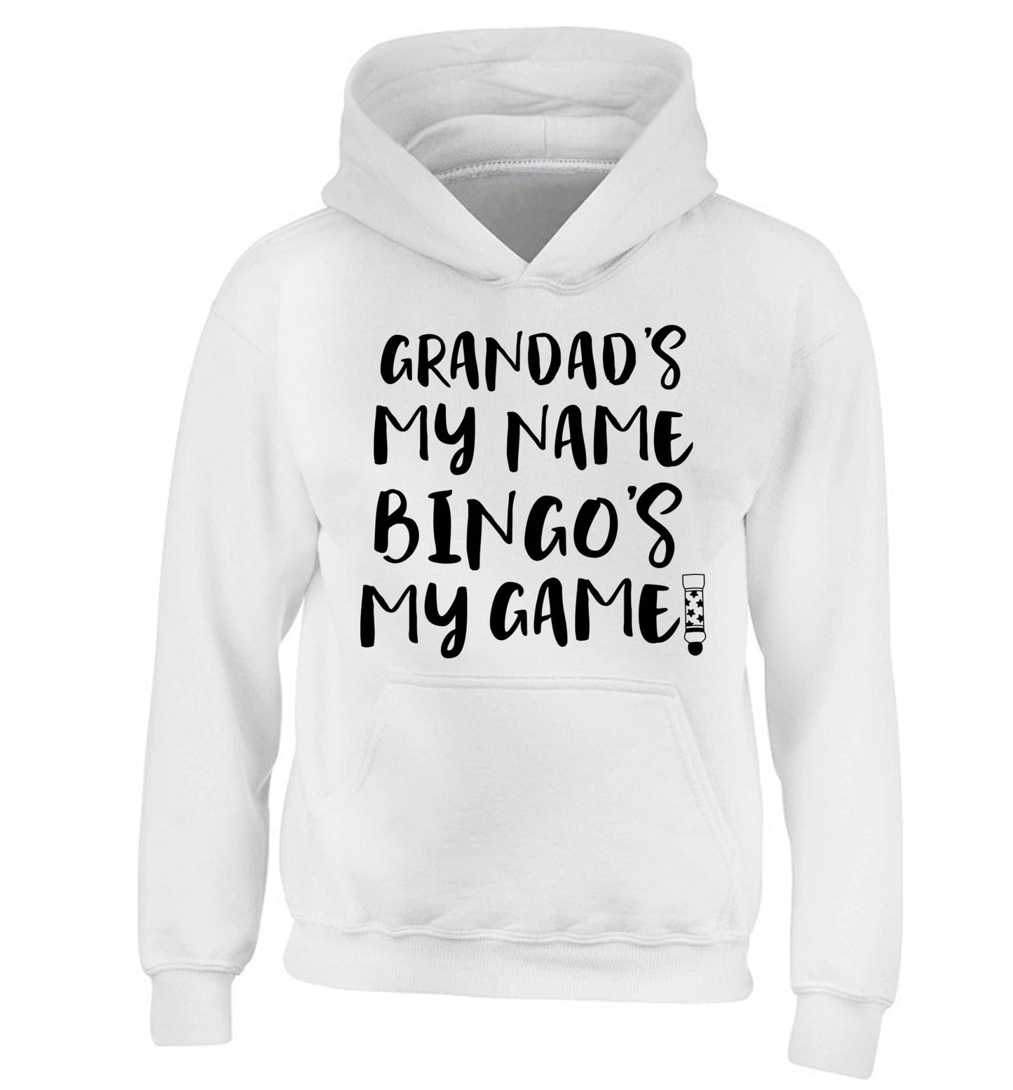 Grandad's my name bingo's my game! children's white hoodie 12-13 Years