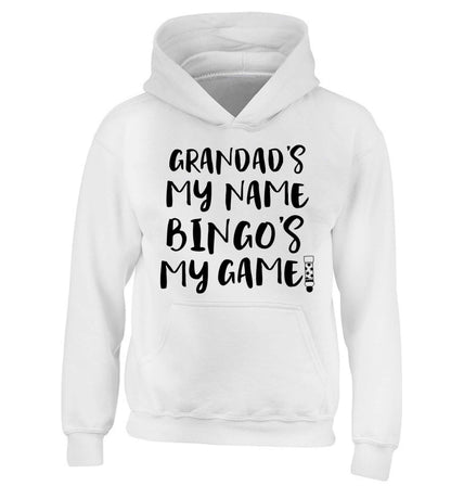 Grandad's my name bingo's my game! children's white hoodie 12-13 Years