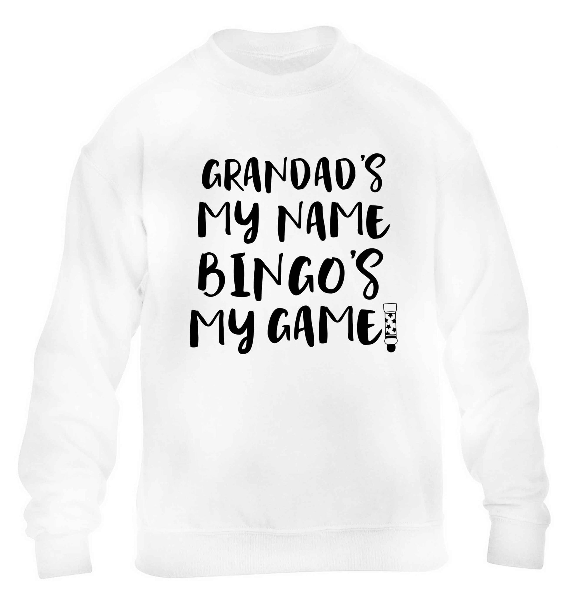Grandad's my name bingo's my game! children's white sweater 12-13 Years