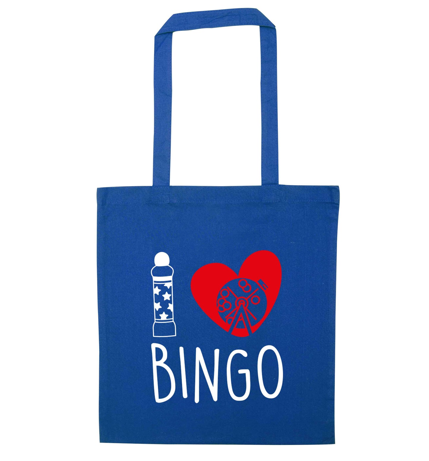 I love bingo blue tote bag
