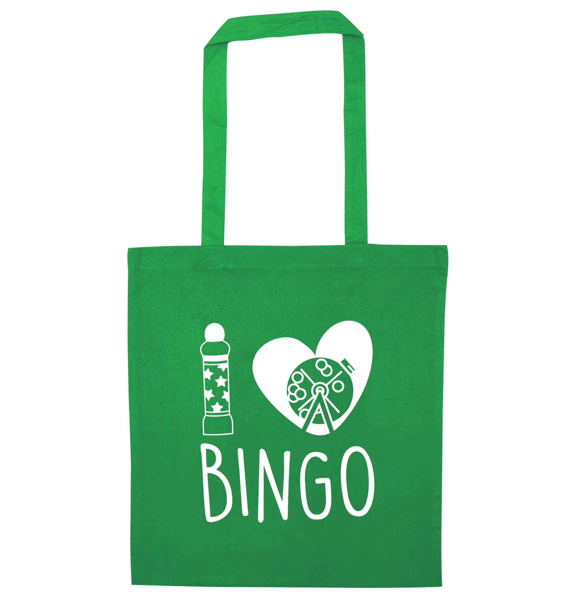 I love bingo green tote bag