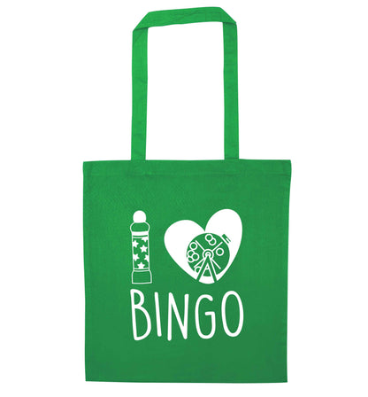 I love bingo green tote bag