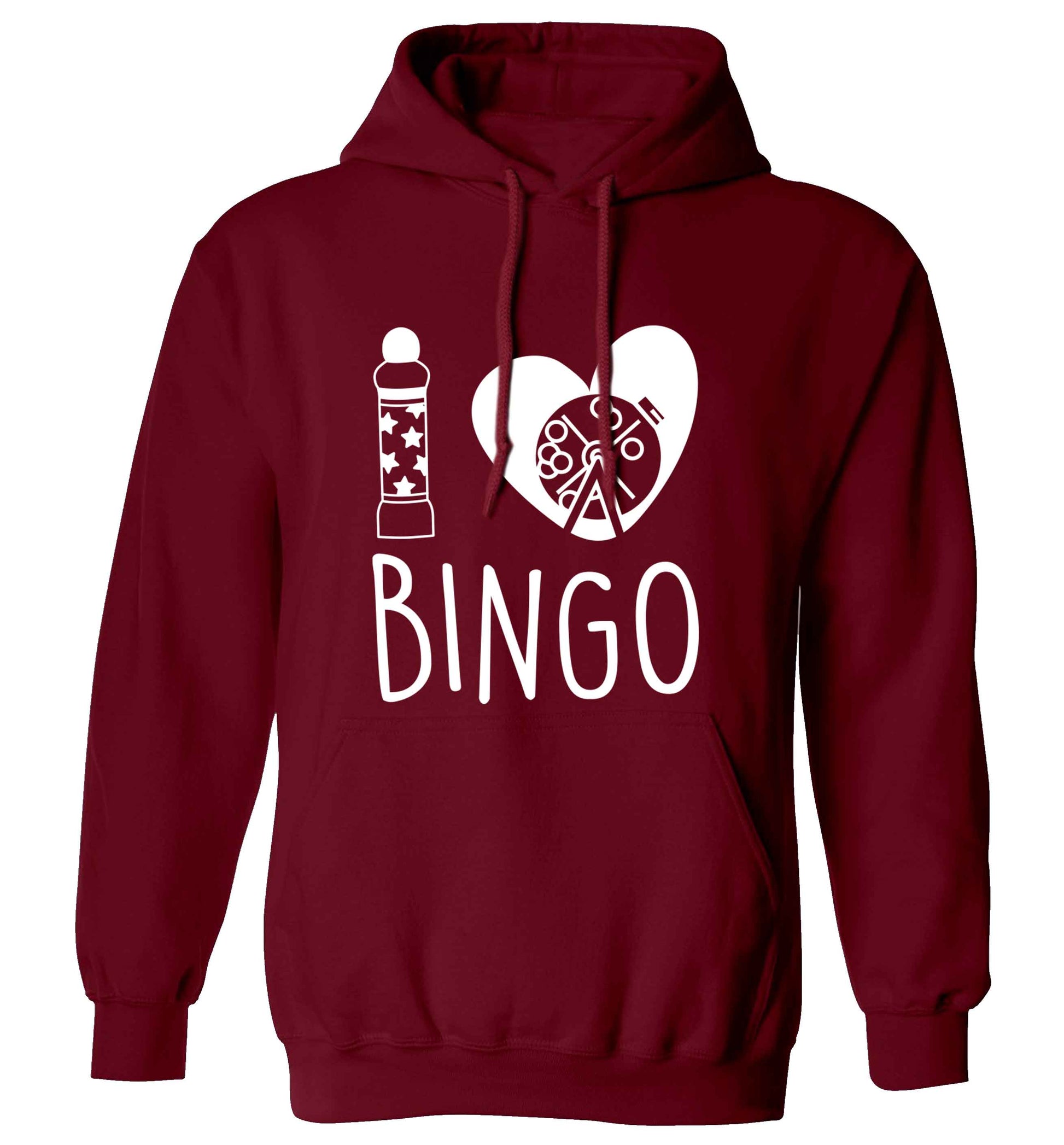 I love bingo adults unisex maroon hoodie 2XL