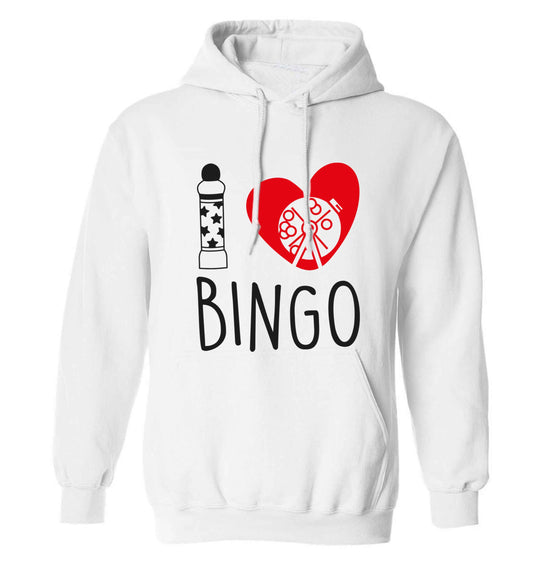 I love bingo adults unisex white hoodie 2XL