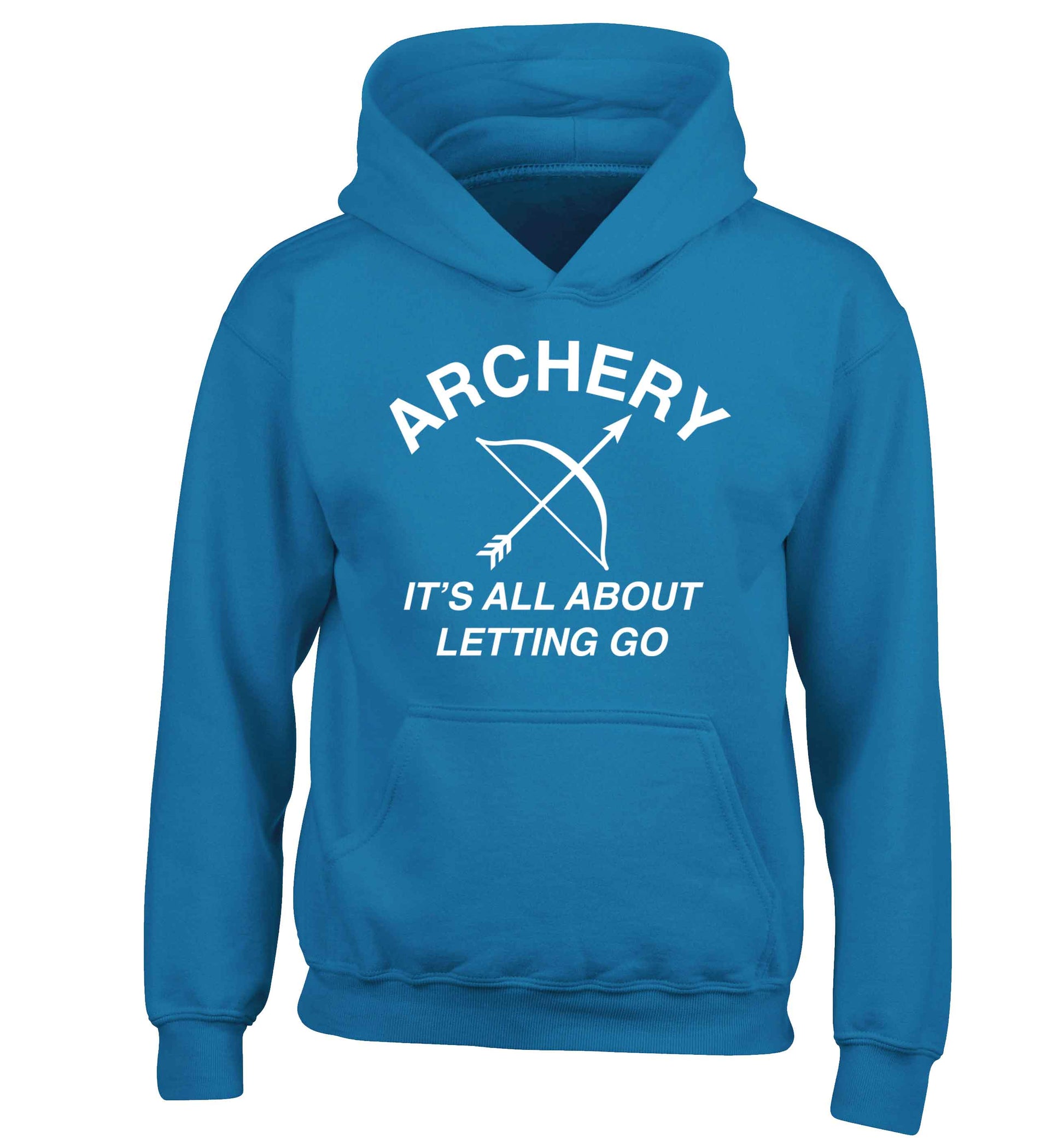 Archery it's all about letting go children's blue hoodie 12-13 Years