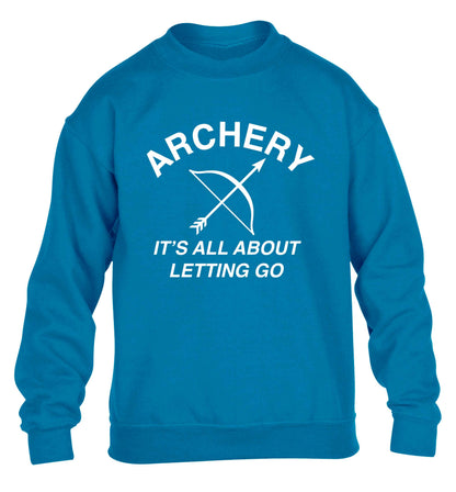 Archery it's all about letting go children's blue sweater 12-13 Years