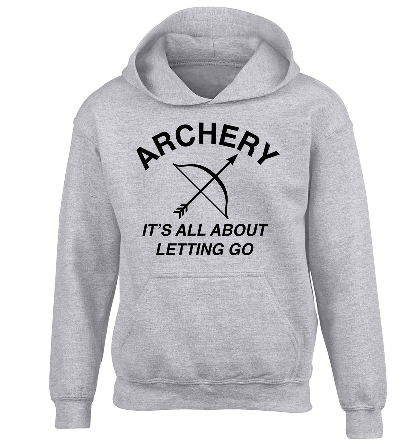 Archery it's all about letting go children's grey hoodie 12-13 Years