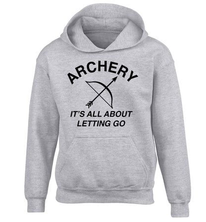 Archery it's all about letting go children's grey hoodie 12-13 Years