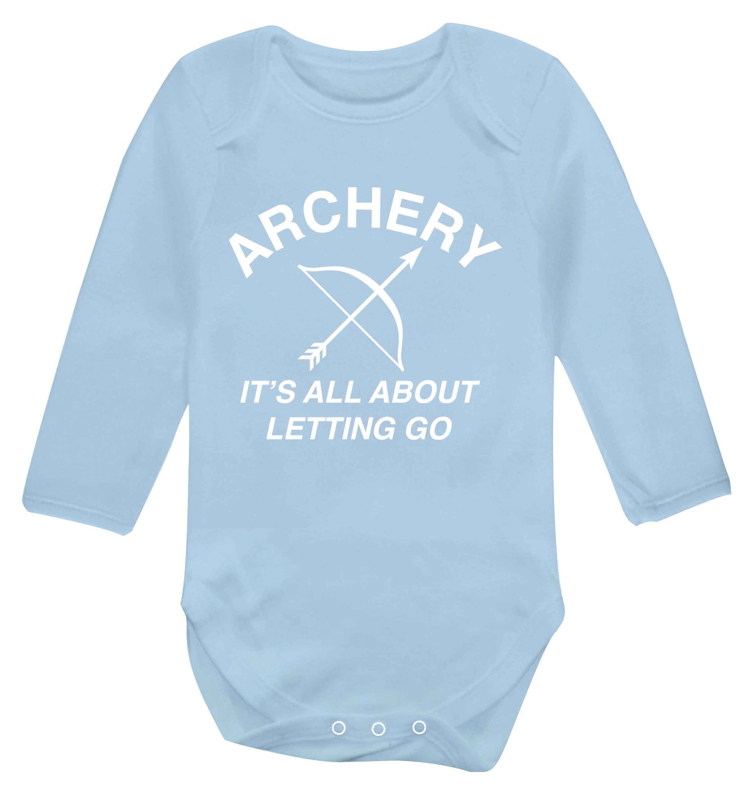 Archery it's all about letting go Baby Vest long sleeved pale blue 6-12 months