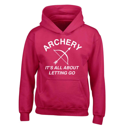 Archery it's all about letting go children's pink hoodie 12-13 Years