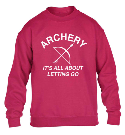 Archery it's all about letting go children's pink sweater 12-13 Years