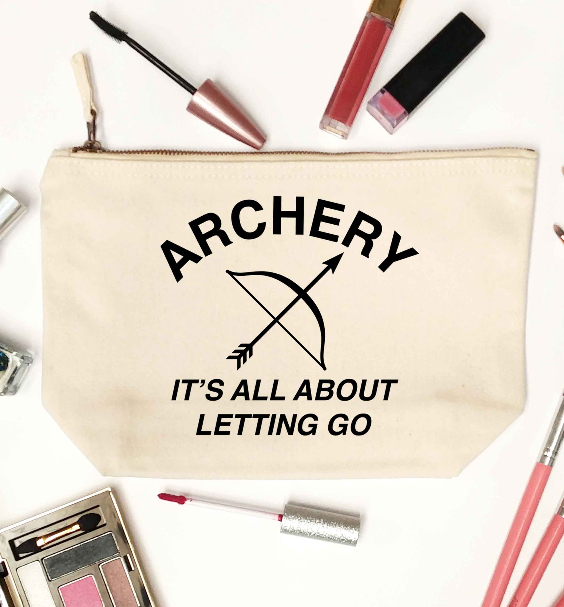 Archery it's all about letting go natural makeup bag