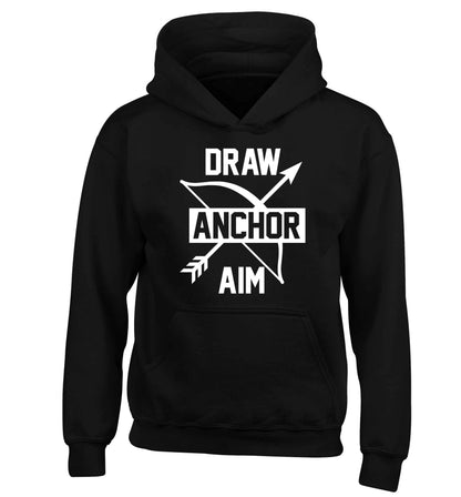 Draw anchor aim children's black hoodie 12-13 Years