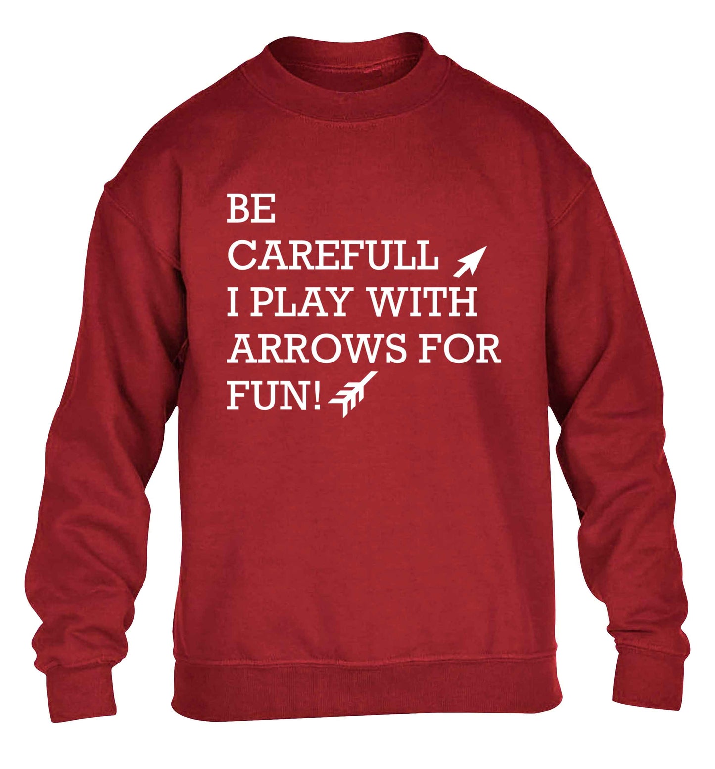 Be carefull I play with arrows for fun children's grey sweater 12-13 Years