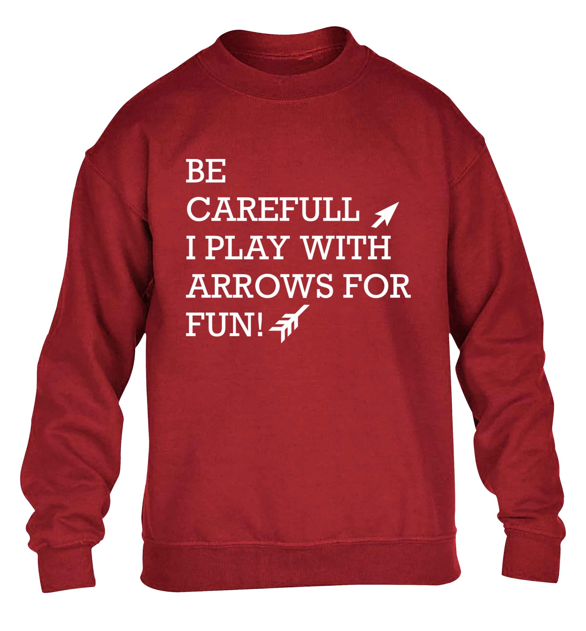 Be carefull I play with arrows for fun children's grey sweater 12-13 Years