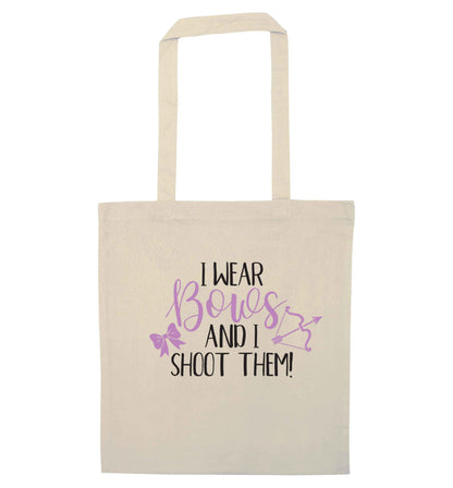 I wear bows and I shoot them natural tote bag