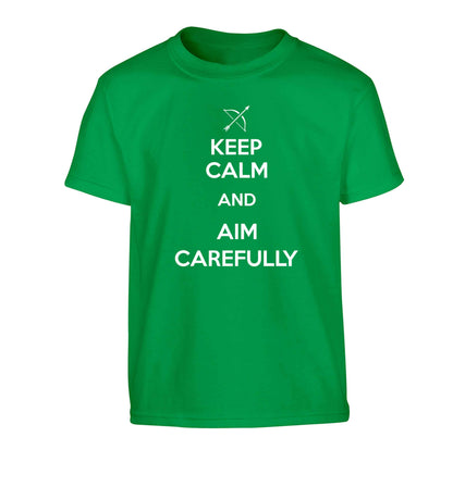 Keep calm and aim carefully Children's green Tshirt 12-13 Years