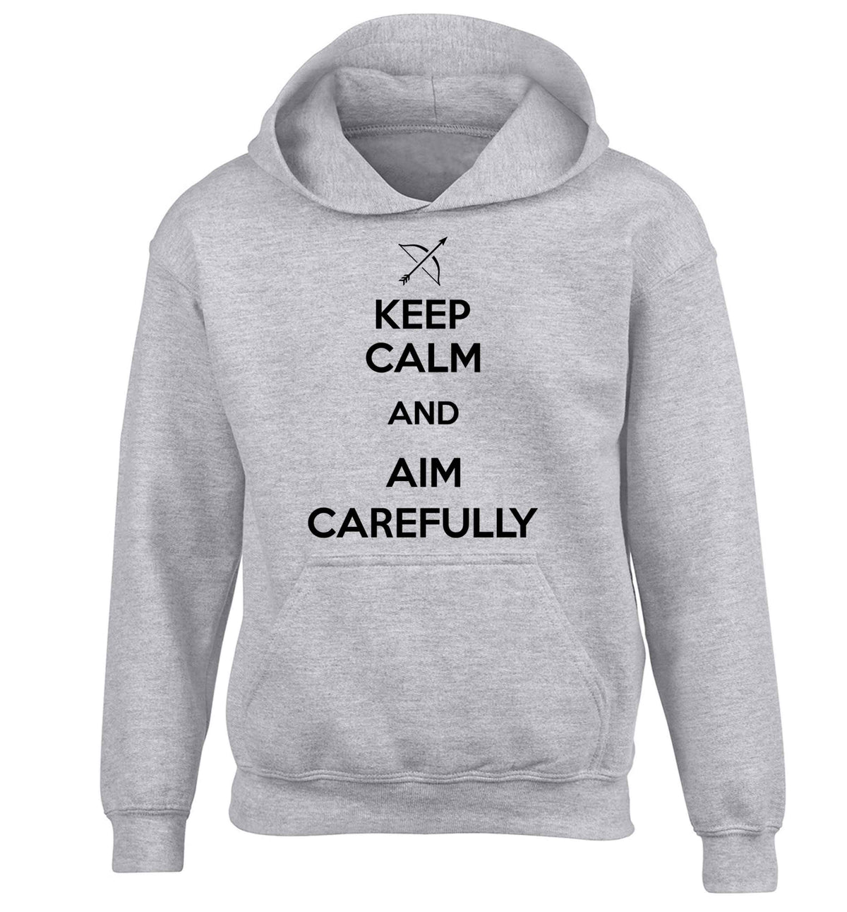 Keep calm and aim carefully children's grey hoodie 12-13 Years