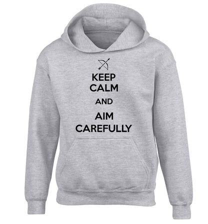 Keep calm and aim carefully children's grey hoodie 12-13 Years