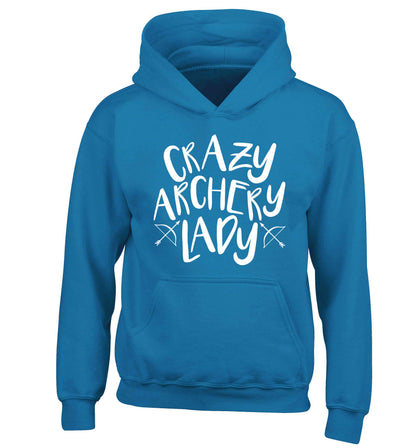 Crazy archery lady children's blue hoodie 12-13 Years