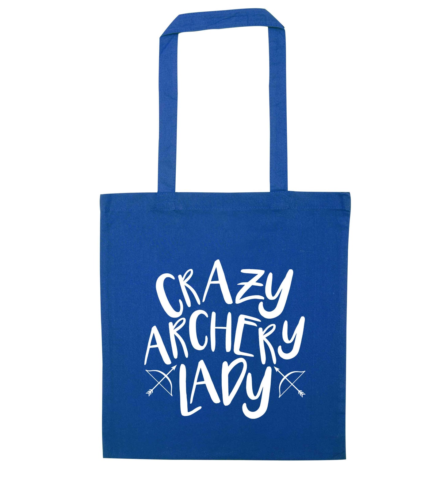 Crazy archery lady blue tote bag