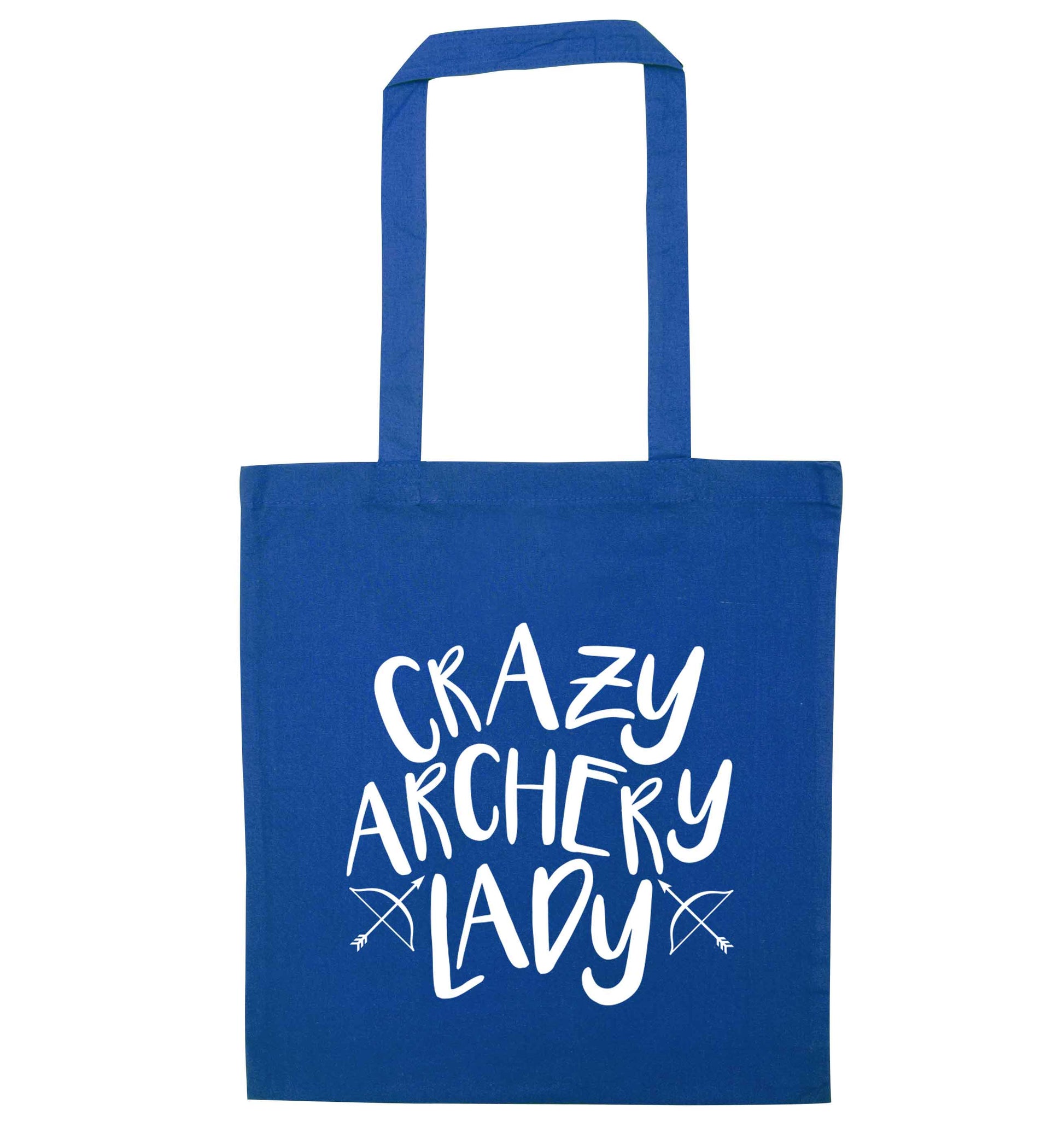 Crazy archery lady blue tote bag