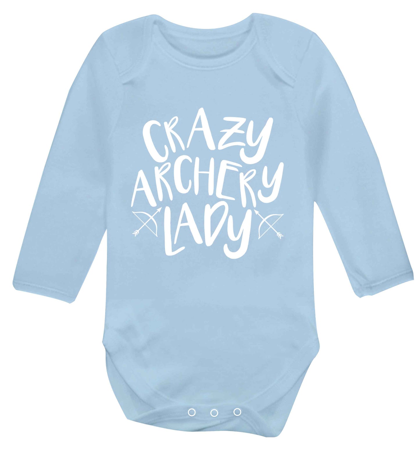 Crazy archery lady Baby Vest long sleeved pale blue 6-12 months