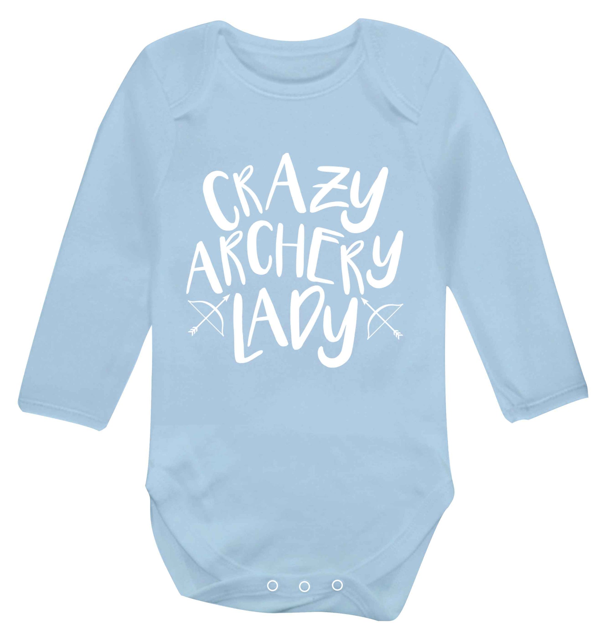 Crazy archery lady Baby Vest long sleeved pale blue 6-12 months