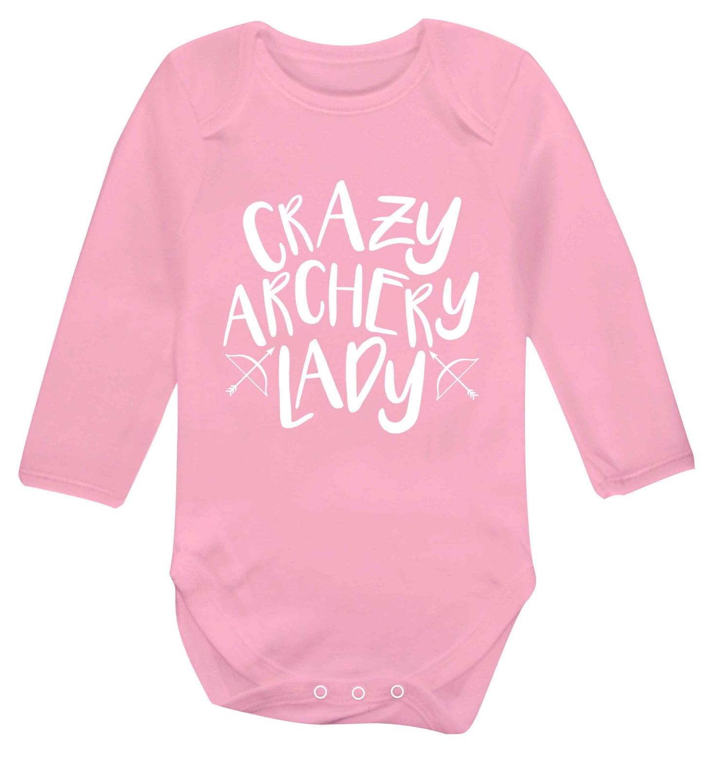 Crazy archery lady Baby Vest long sleeved pale pink 6-12 months