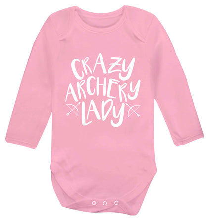 Crazy archery lady Baby Vest long sleeved pale pink 6-12 months