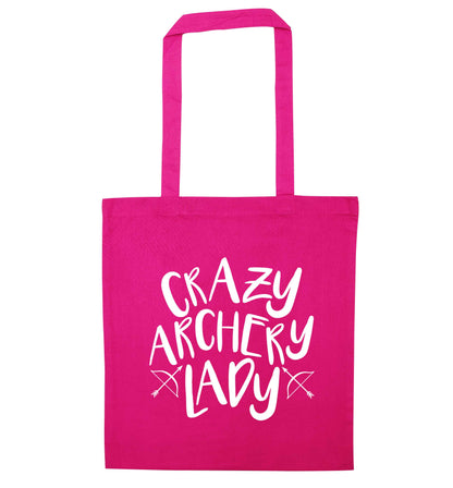 Crazy archery lady pink tote bag